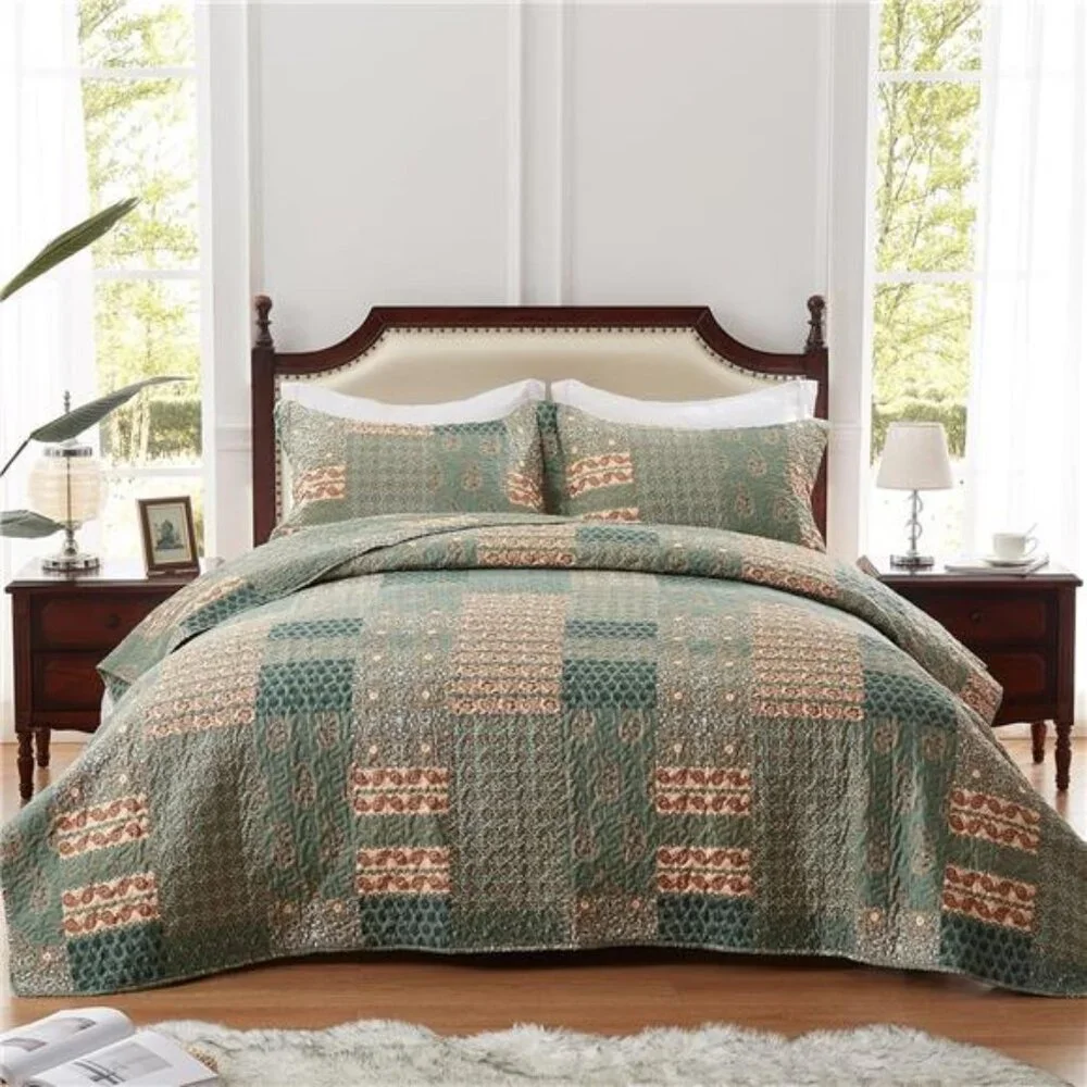 3 Pieces California King Size Quilt Set Olive Green Oversized 120x120